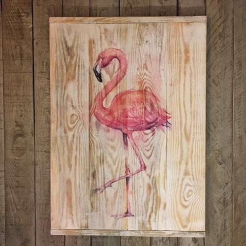 Watercolor Flamingo Masif Ahşap Tablo 35x50 - WAT01TB görseli