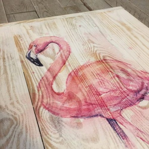 Watercolor Flamingo Masif Ahşap Tablo 35x50 - WAT01TB görseli, Picture 2
