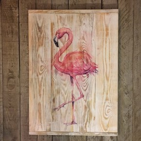 Watercolor Flamingo Masif Ahşap Tablo 50x70 - WAT02TB görseli