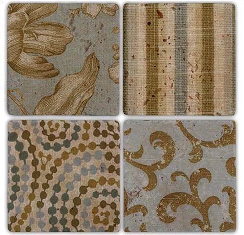 Fabric Pattern Doğal Taş Bardak Altlıkları  - BA188 görseli, Picture 1